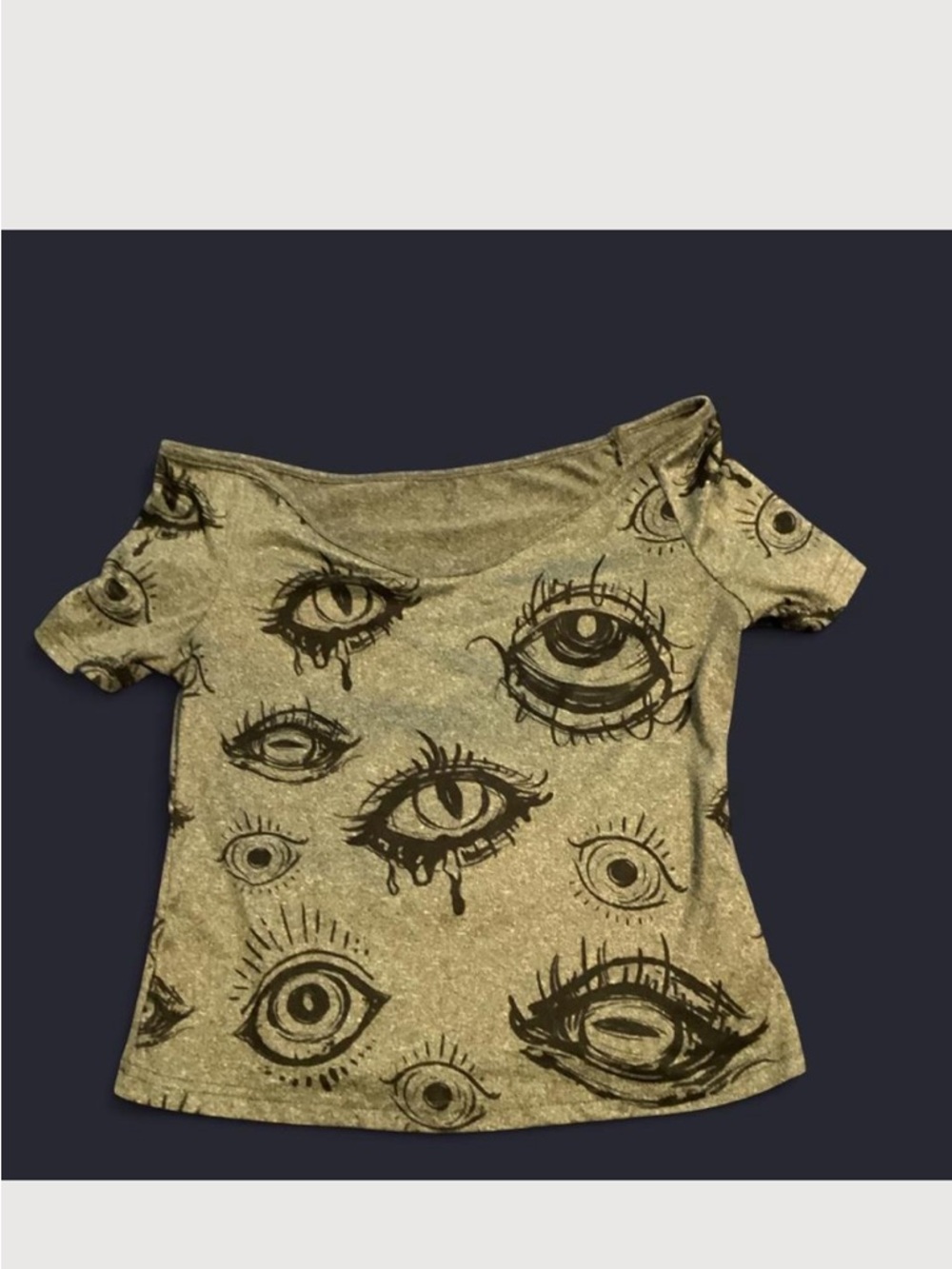 Romwe size small gray off the shoulder top with black eyes